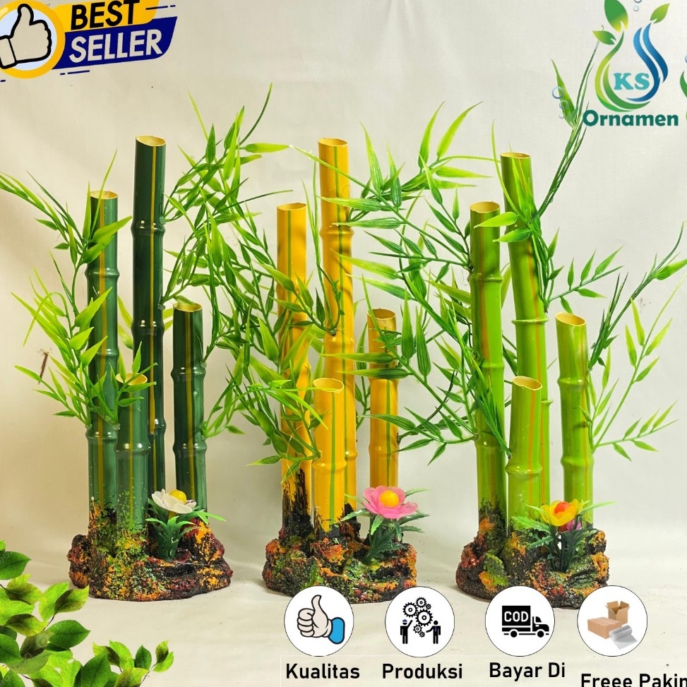 Grosir Ekonomis Hiasan Aquarium Bambu China l Hiasan Akuarium Tanaman hias Plastik Pohon Bambu Tingg