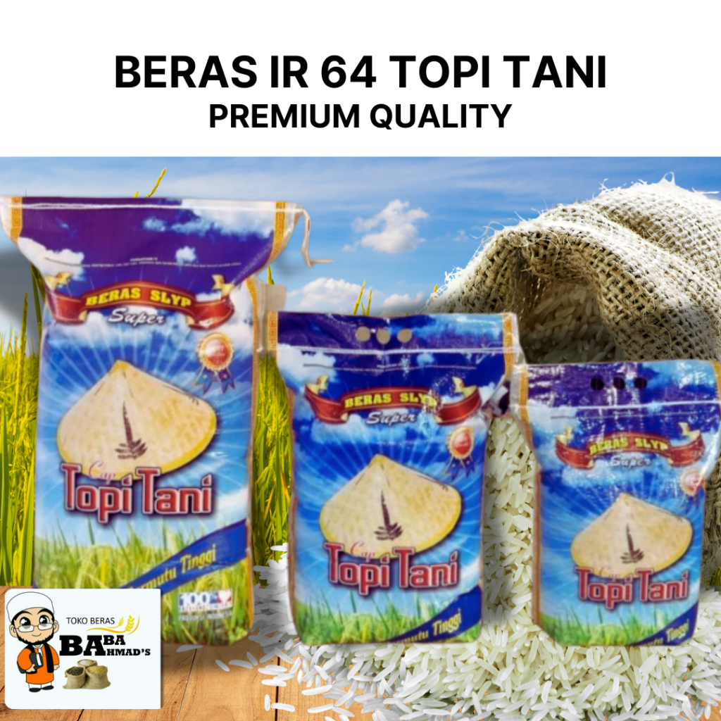 

BERAS IR 64 CAP TOPI TANI SUPER PREMIUM 5KG/10KG/15KG/20KG/25KG