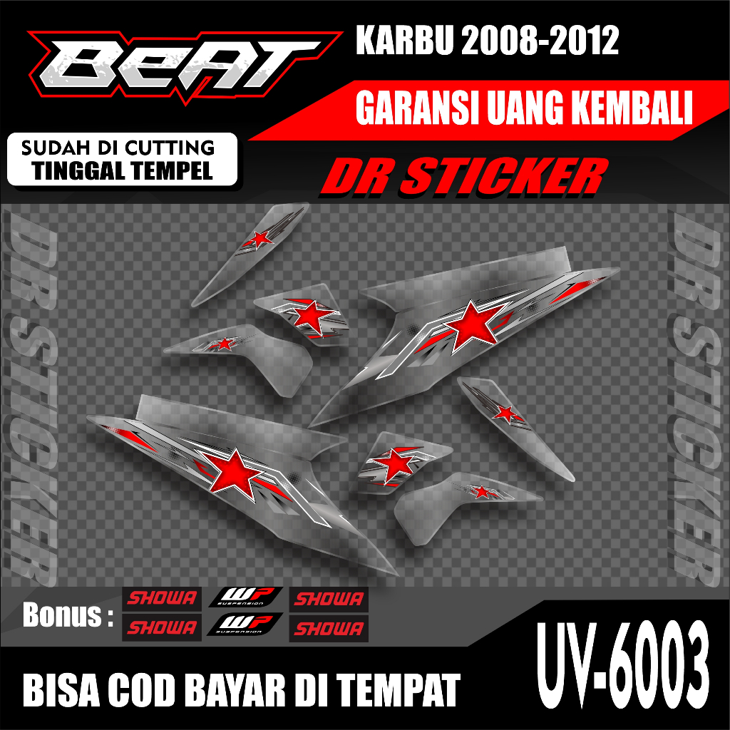 Striping Beat Transparan Beat Karbu 2008-2012 Uv Transparan Udah DI cutting Motif Bitang Viral