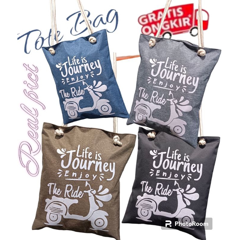 Tas Tote Bag Terbaru Cowok-Cewek Tas Bahu ToteBag Bahan Denim Motif anak Kuliah Dm