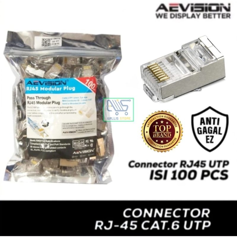 Konektor RJ45 CAT6 UTP METAL AEVISION Anti Gagal, Kabel Tembus