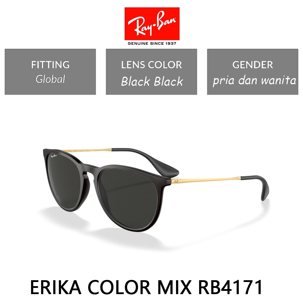 100% ORIGINAL KACAMATA RAY-BAN Erika Polarized RB4171 Sunglasses Black Green pria wanita