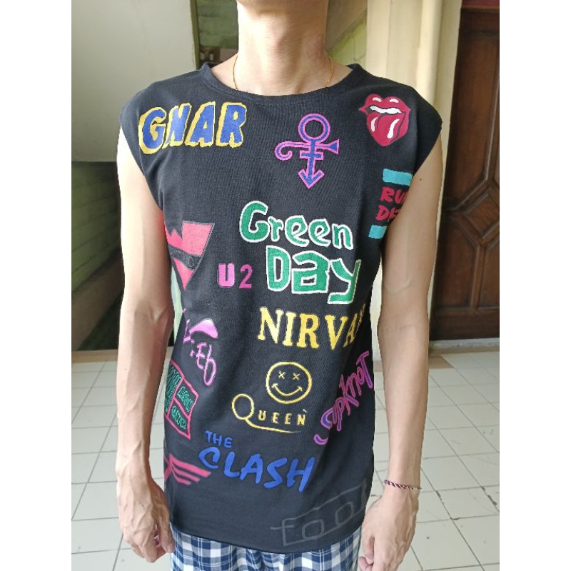 Kaos Musik Kutung / Lekbong / Singlet Kaos Music / Tangtop Motif print Band  / Green Day , RollingSt