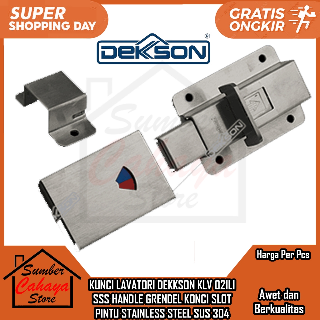 Kunci Lavatori Dekkson DKS KLV 021LI SSS Dekson Handle Grendel Konci Slot Pintu WC Aluminium Kayu St