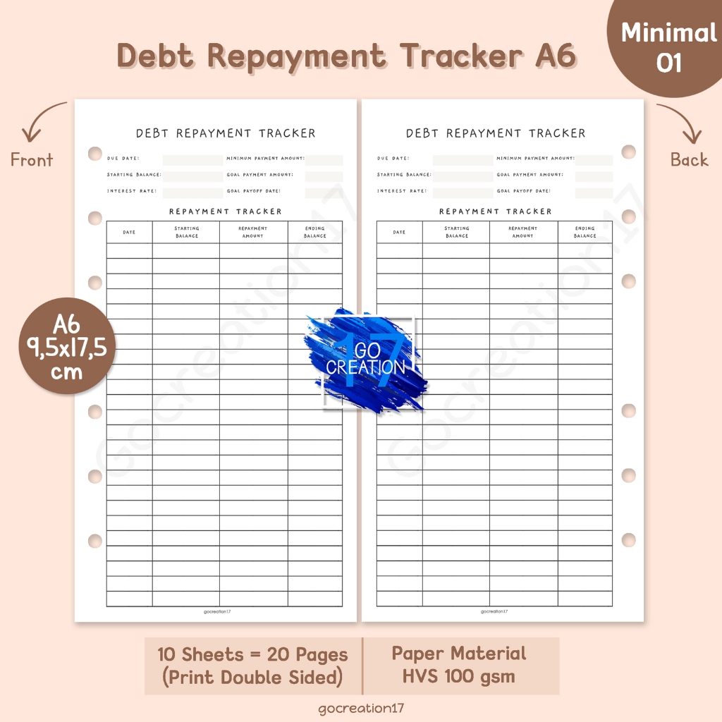 

Buku Planner Refill Kertas Isi Binder Debt Repayment Tracker Simple Minimalis A6