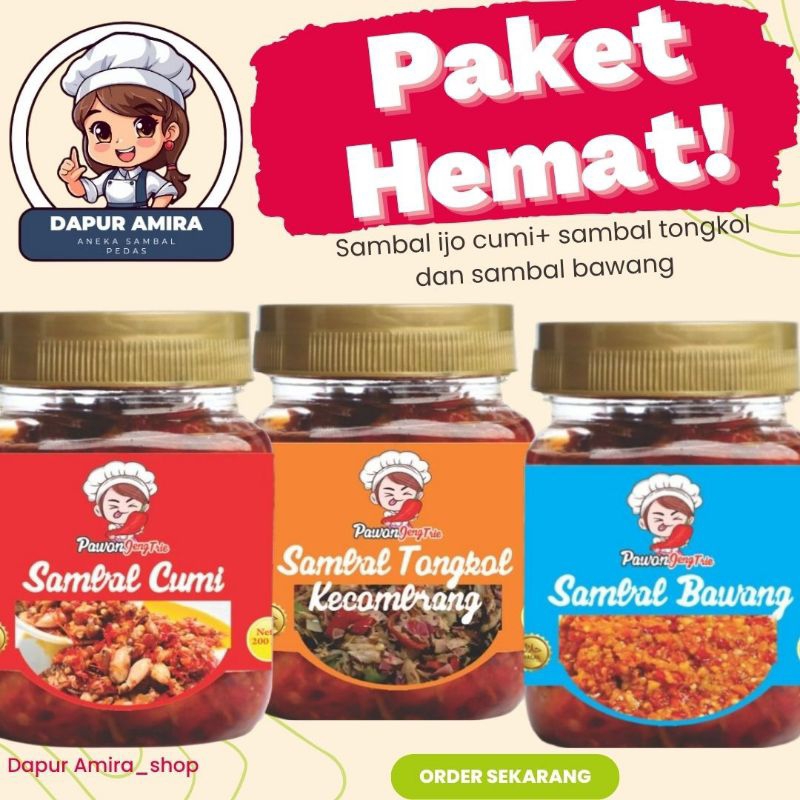 

paket hemat 3 botol, sambal cumi,sambal tongkol,sambal bawang