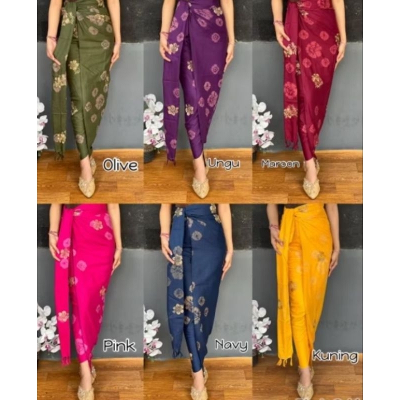 Kamen Katun Tretes Jumputan Premium Set Selendang Motif Bunga Pucuk/Kamen Endek Dewasa