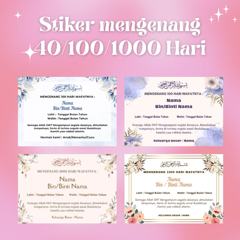 Stiker Mengenang 40 100 1000 Hari Wafatnya/ Stiker kartu tahlilan