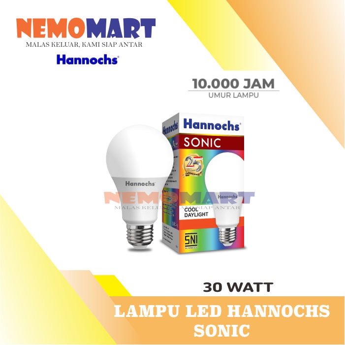 HANNOCHS LAMPU LED A-BULB BOHLAM SONIC COOL DAYLIGHT 30 WATT W HANNOCH BOLAM SONIK 30WATT 30W CAHAYA