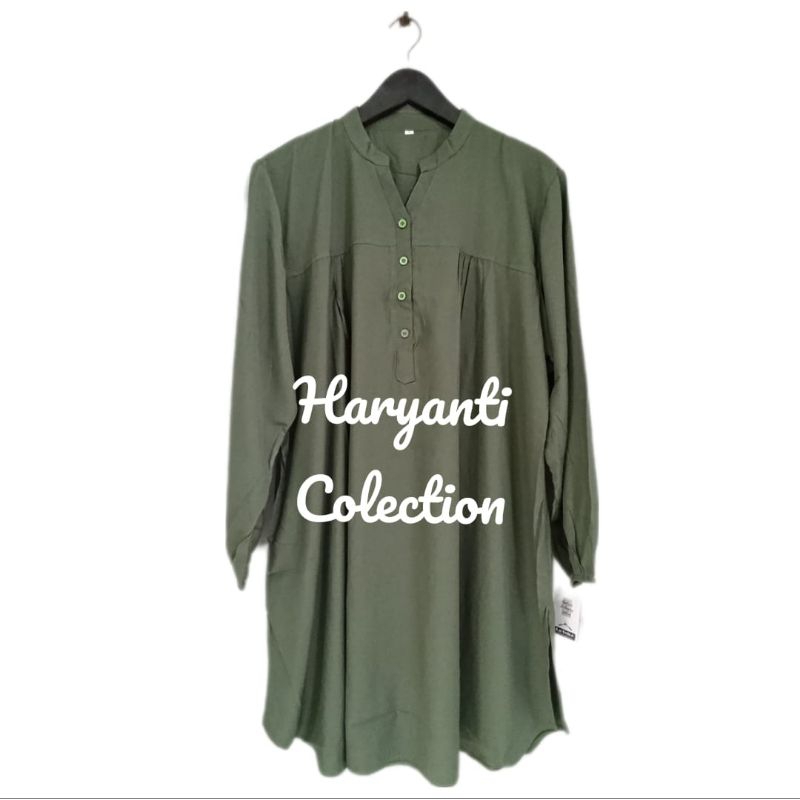 TUNIK HIJAU ARMY POLOS-TUNIK VISCOUSE-ATASAN JUMBO-PAKAIAN WANITA-LENGAN PANJANG