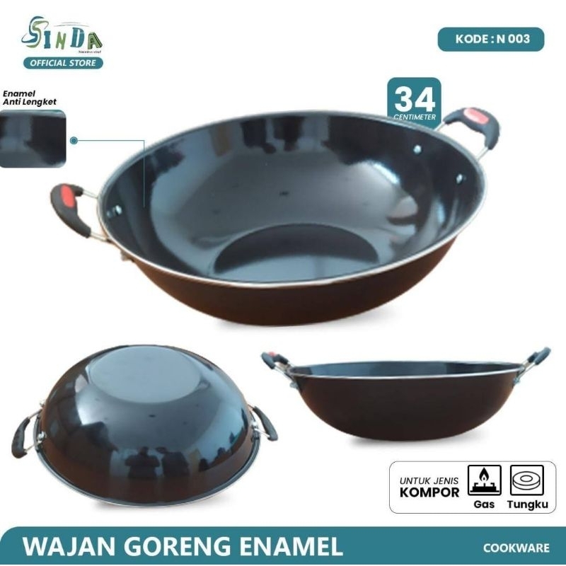 wajan kuping enamel/ Kuali enamel 34cm/ Wajan Penggorengan