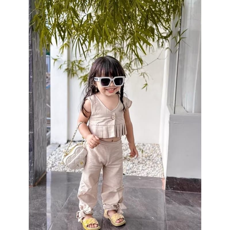 Nara set pakaian anak musim panas tanpa lengan One set Crop Top dan celana