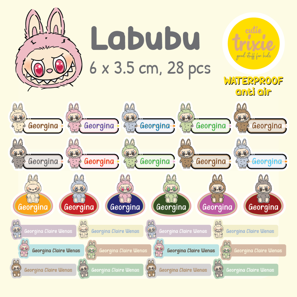 

Sticker label nama anak waterproof Labubu