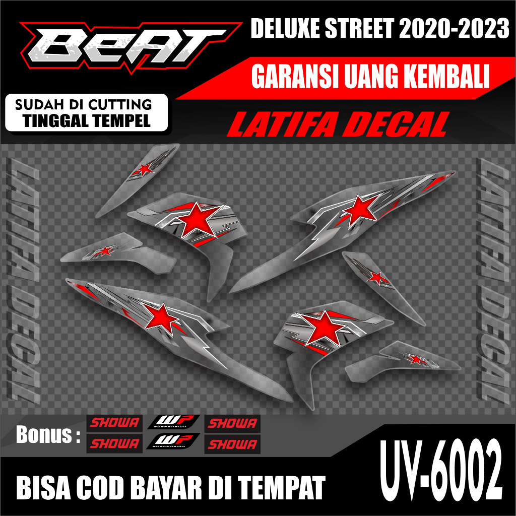 STRIPING TRANSPARAN UV BEAT DELUXE 2020-2021-2022-2023 - STICKER MOTOR BEAT DELUXE LIVERY BINTANG