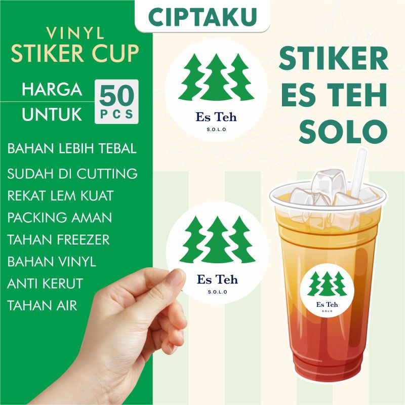

stiker cup es teh solo bahan vinyl anti air 50 pcs