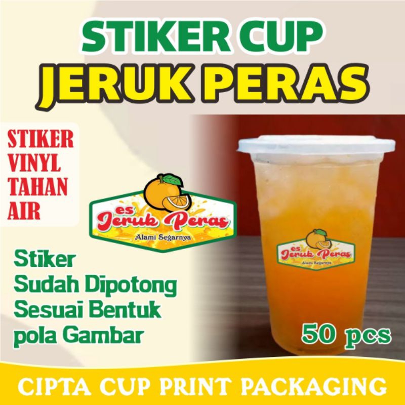 

stiker cup botol jeruk peras bahan plastik vinyl anti air