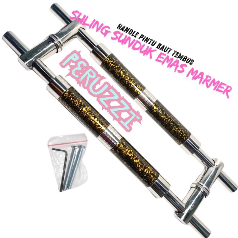 Handle Gagang Pintu Rumah Minimalis Baut Tembus SULING SUNDUK EMAS MARMER 45cm 60cm 80cm