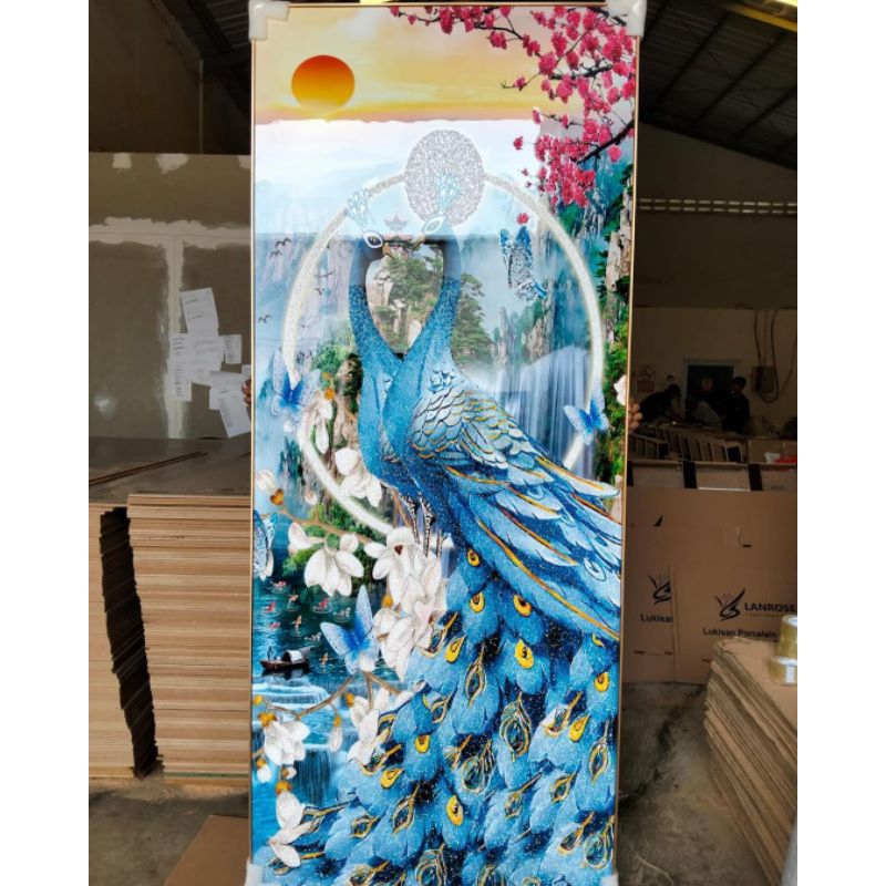 lukisan Porcelain Diamond 5d gambar merak