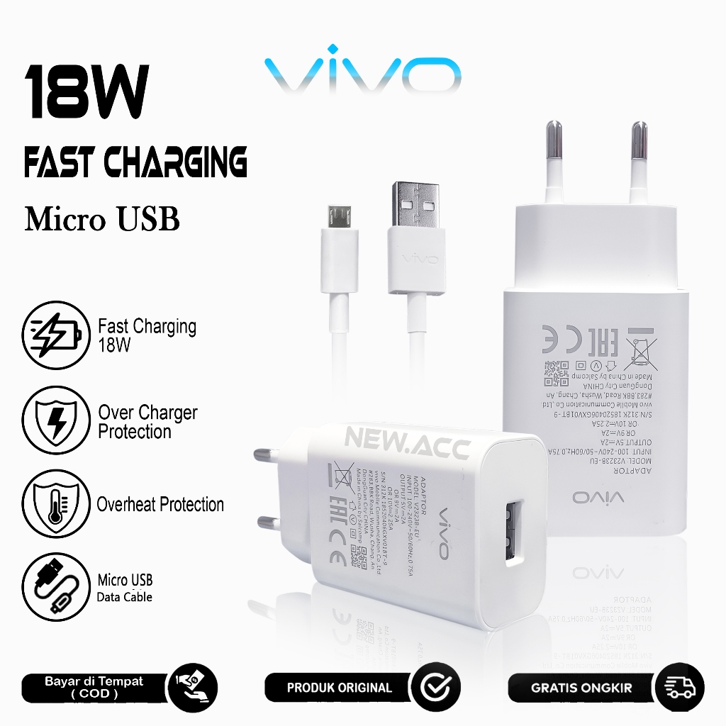 Charger VIVO Original Micro Usb 18Watt Fast Charging Y11 Y81 Y83 Y91 Y93 Y95