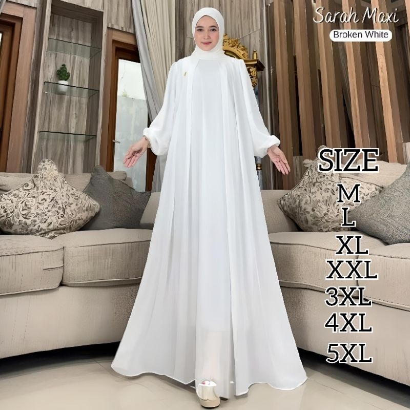 Sarah Maxy Gamis Putih Polos Wanita Muslimah Ukuran Jumbo Bahan Ceruty Babydoll Fullpuring Ld 120 Ga