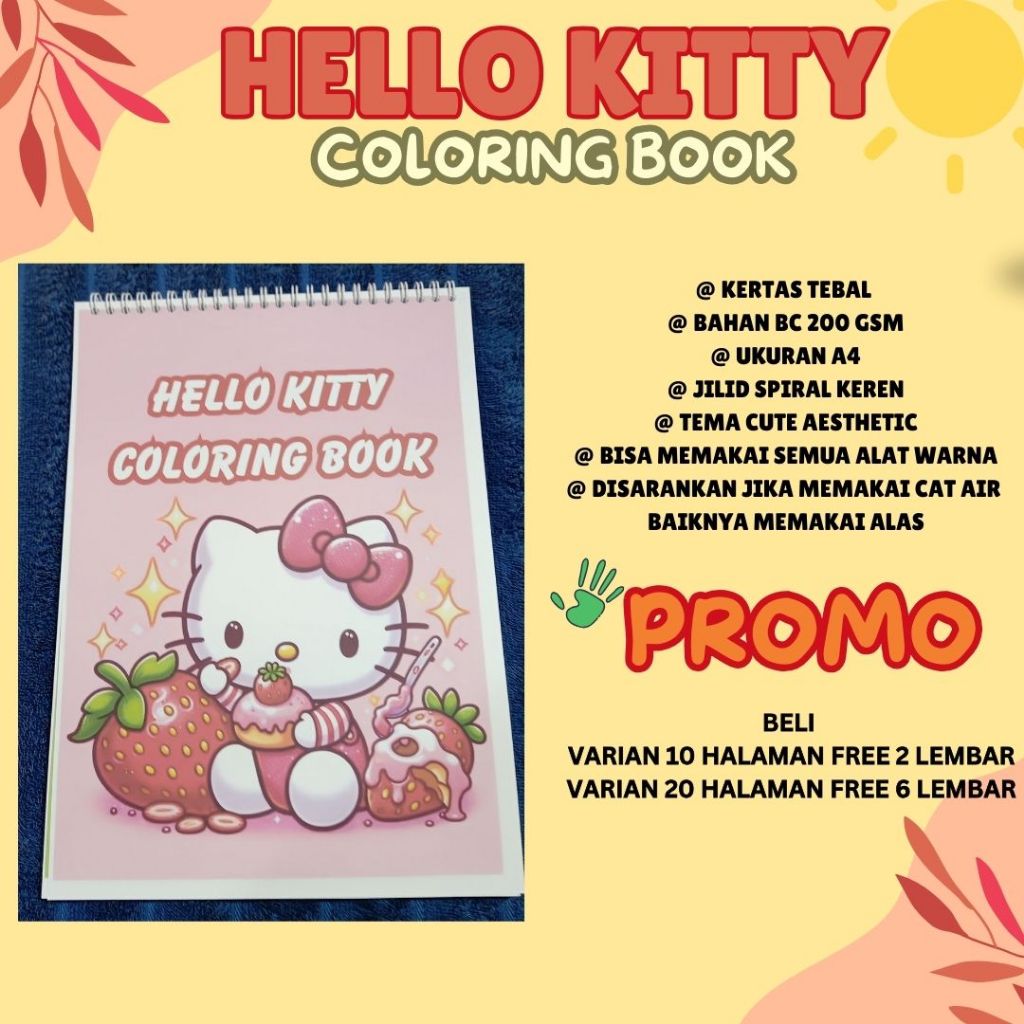 

Relaxing Coloring Book Activity Buku Mewarnai Anak Remaja Dewasa HELLO KITTY Healing Kertas Tebal