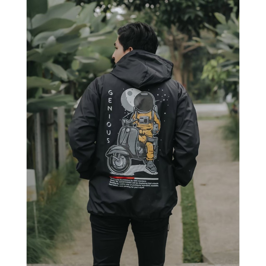 Genious Jaket Parasut Pria - Jaket Cagoule Vespa Astronot Hitam Premium Vintage