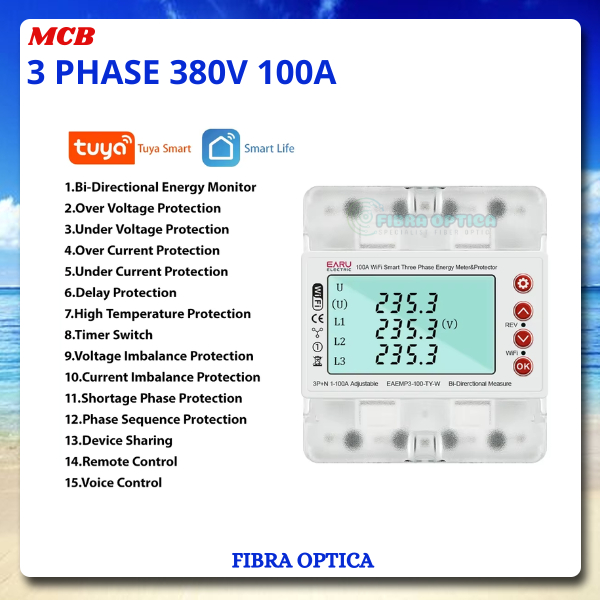 Smart Tuya MCB kWh Meter Watt Meter Digital WiFi 100A