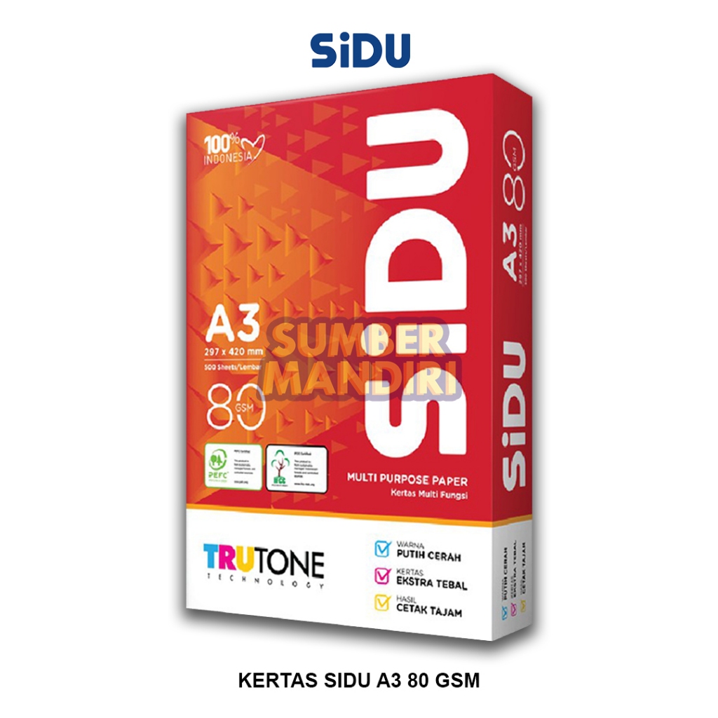 

Kertas HVS SIDU A3 80 GSM Kertas Fotocopy [1 RIM]