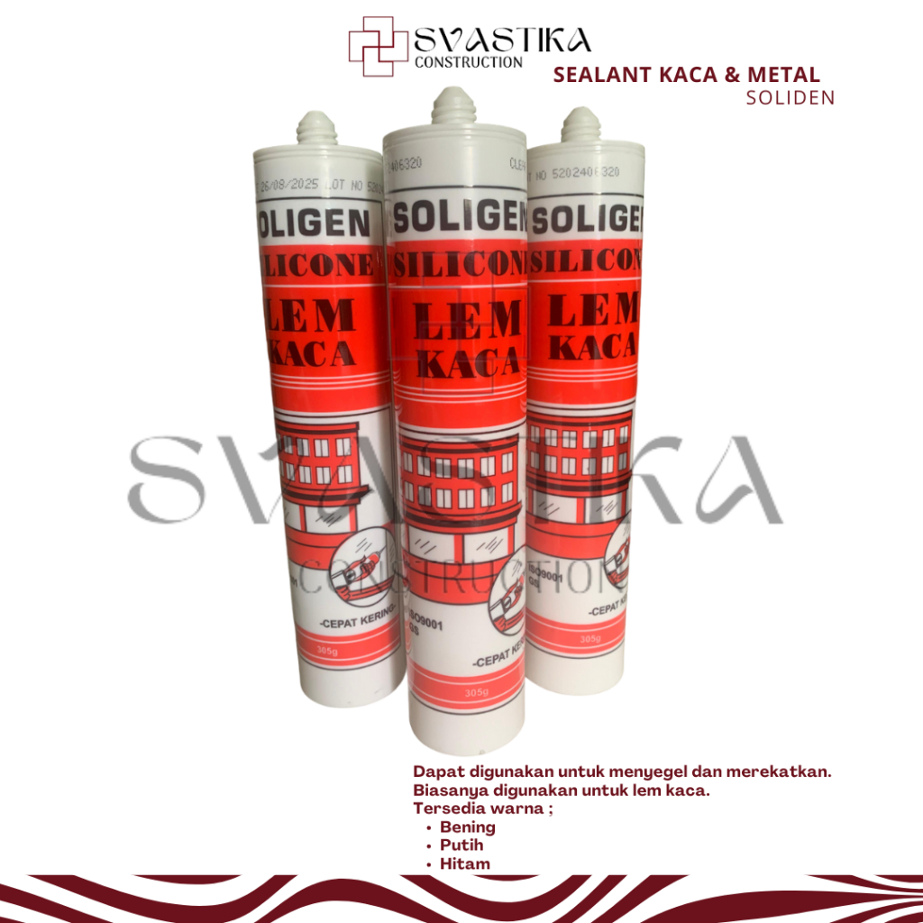 Soligen Lem Kaca Aquarium Bening Hitam Putih Super Kuat Lem Silikon 305g