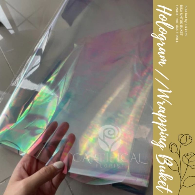 

[ 20 LEMBAR ] dan ROLL Hologram Flower Wrapping Paper Cellophane Rainbow Kertas Buket Bunga