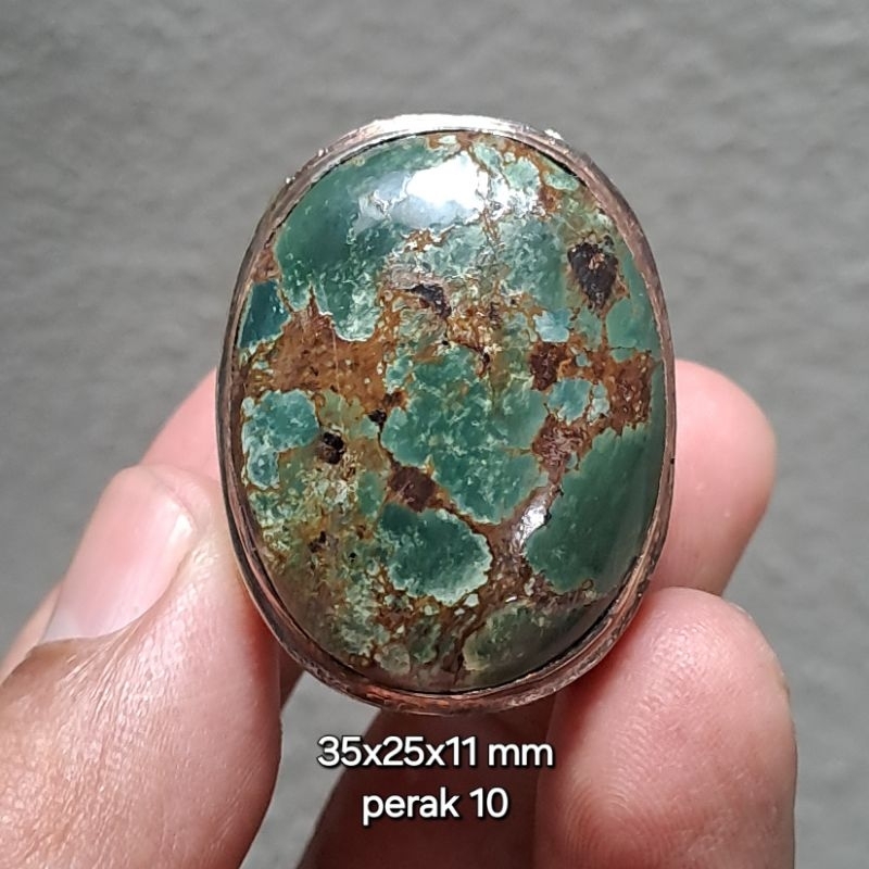 CINCIN PERAK 10 PIRUS PERSIA JUMBO HIJAU KEDONDONG URAT EMAS PAMOR LAWASAN SAKRAL