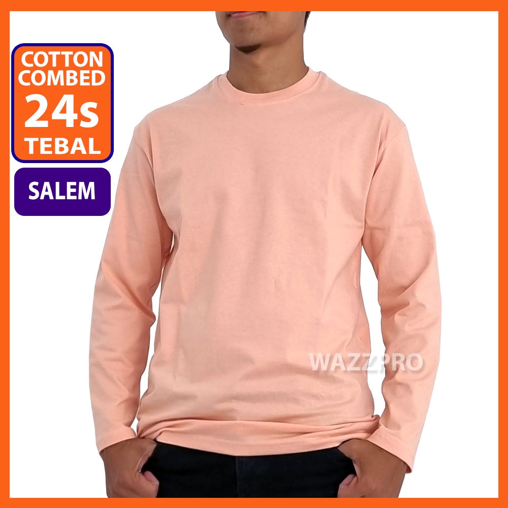Tebal Kaos Polos 24s Cotton Combed Original Pink Salem Lengan Panjang Pria Wanita
