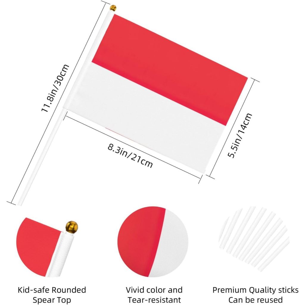 10pcs Bendera Tangan Indonesia Bendera Pawai Merah Putih Bendera Tangan Bendera Kain Kecil Merah