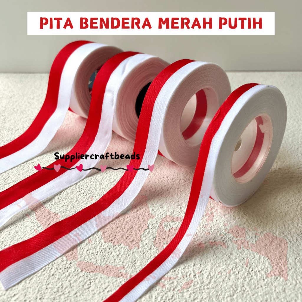 

Pita merah putih 1/2"-1"-11/2"-2" panjang 20 yard-1Roll pita bendera