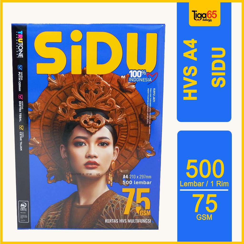 

Sidu Hvs A4 75Gsm 1 Rim / Kertas Print Fotocopy / Kertas Hvs Sidu / Kertas Hvs A4