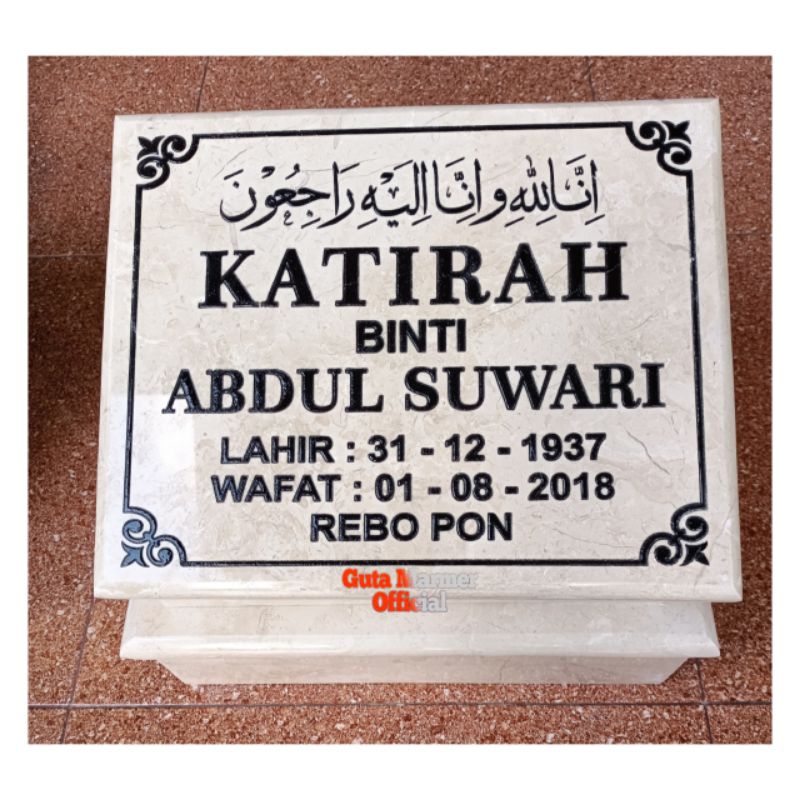 Maesan || Nisan Batu Marmer Putih Glosy Mengkilat + Tulisan Ukir