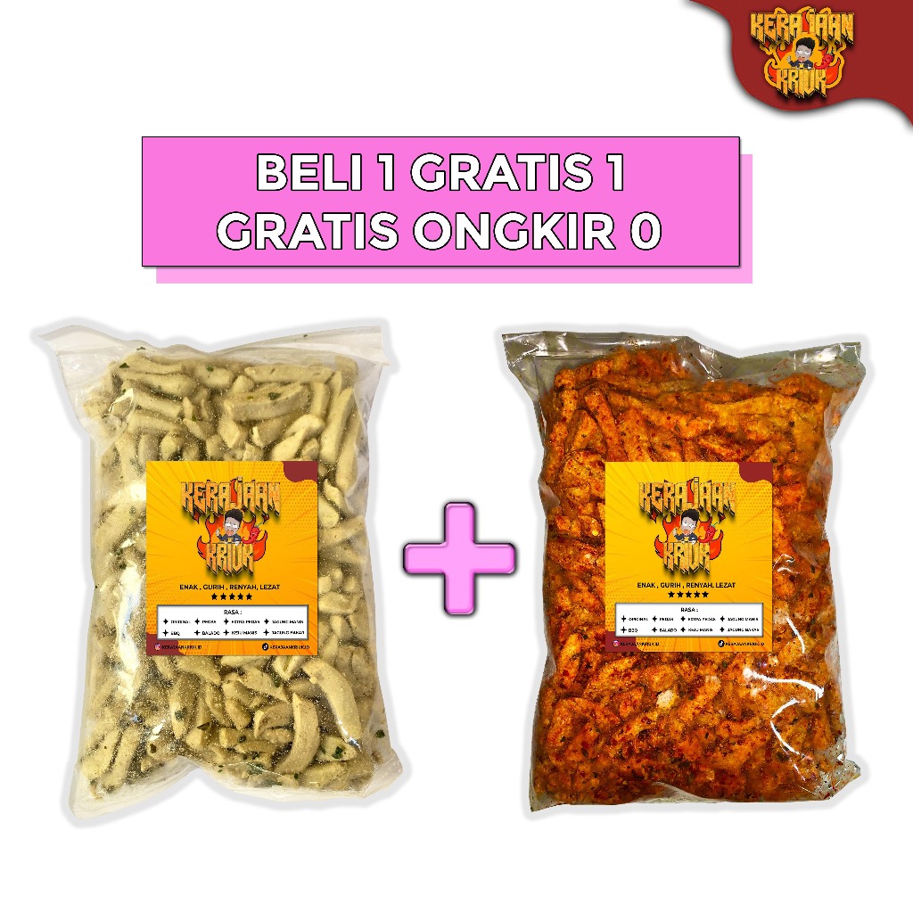 

Promo Beli 1 Gratis 1 Basreng Original 500gr Pedas 500gr Cemilan Enak Kerajaan Kriuk Snack Food