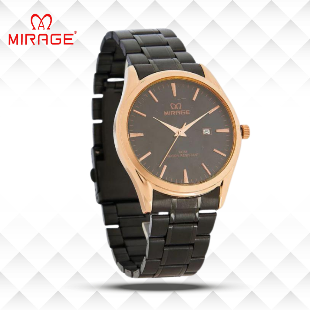Mirage Jam Tangan Pria Analog 8708 M Black Rose Gold Original Stainless