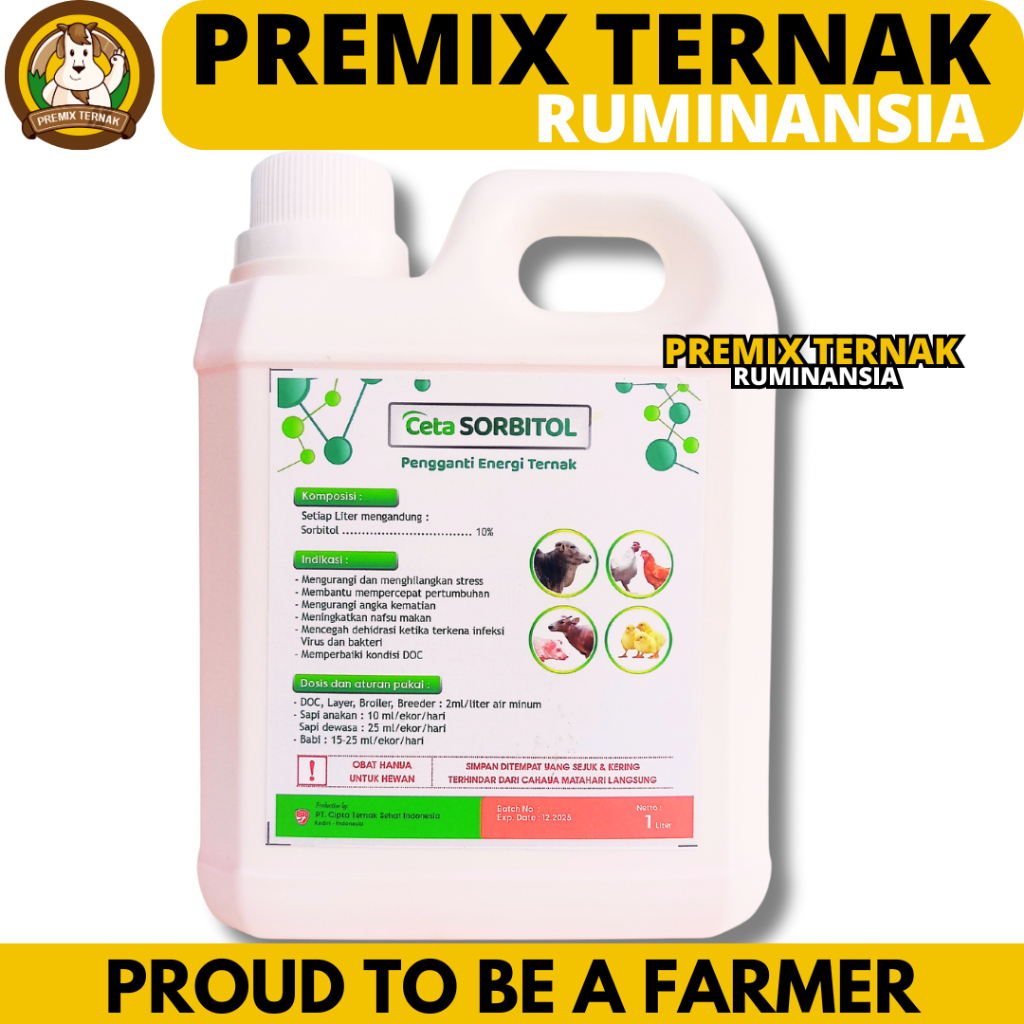 CETA SORBITOL 1 LITER - Suplemen Penambah Energi dan Stamina Ternak Sapi Kambing Babi Anak Ayam Bebe