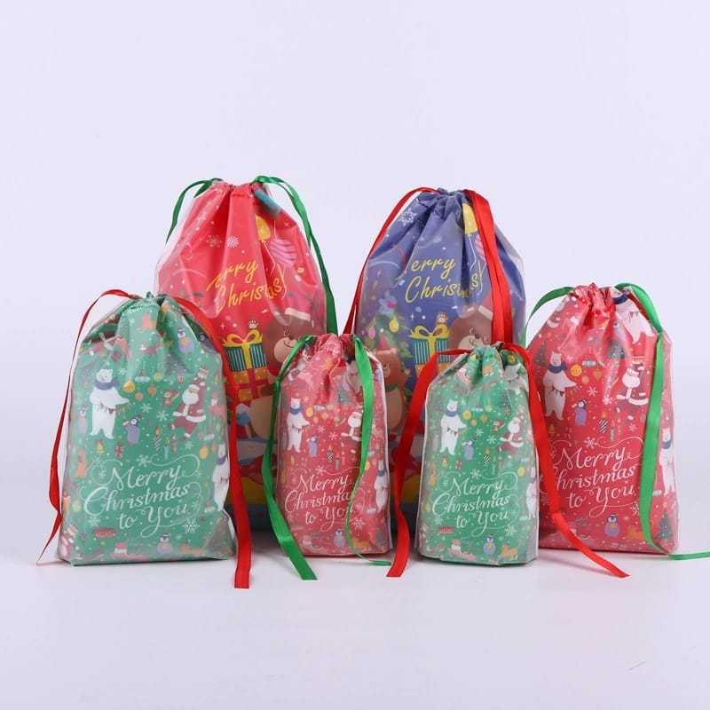 

[ORGM] *NATAL* Kantong Serut Kantong Plastik Souvenir Natal Xmas Goodiebag Natal Kantong Dua Lapis Tebal Cantik