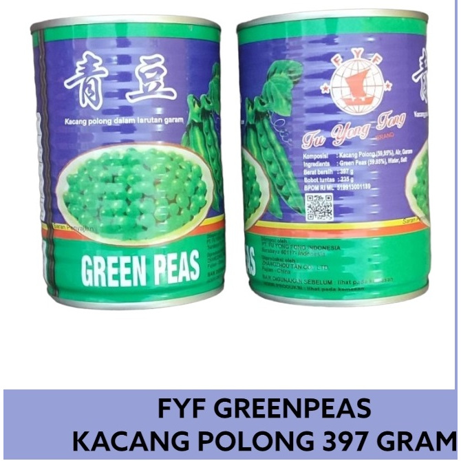 

(397gr) Kacang Polong Kaleng FYF / Green Peas FU YONG FONG