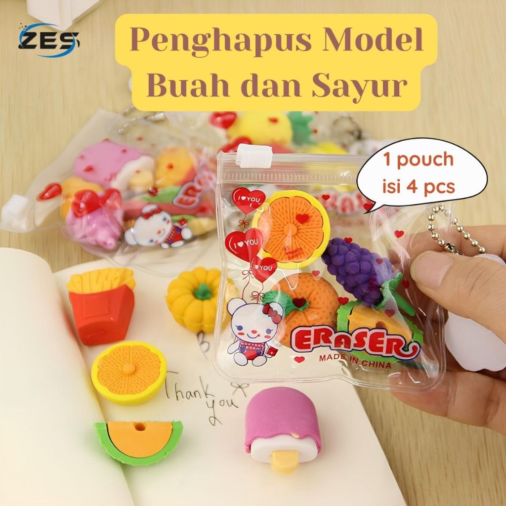 

PBB4- Penghapus Pensil 3D Motif Buah 1Pack Isi 4 Pcs