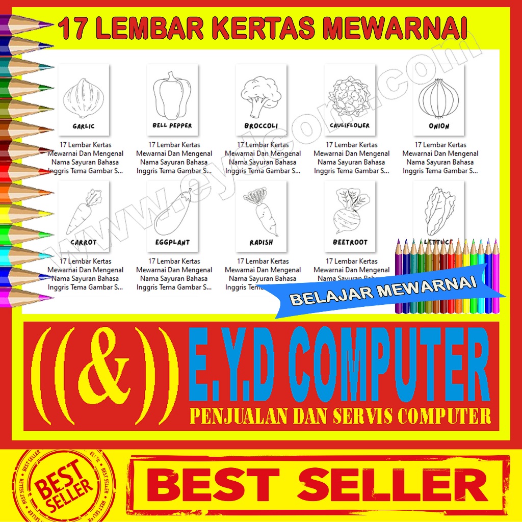

17 LEMBAR KERTAS MEWARNAI DAN MENGENAL NAMA SAYURAN BAHASA INGGRIS TEMA GAMBAR SAYURAN COLORING KERTAS GAMBAR ANAK PAUD TK SD