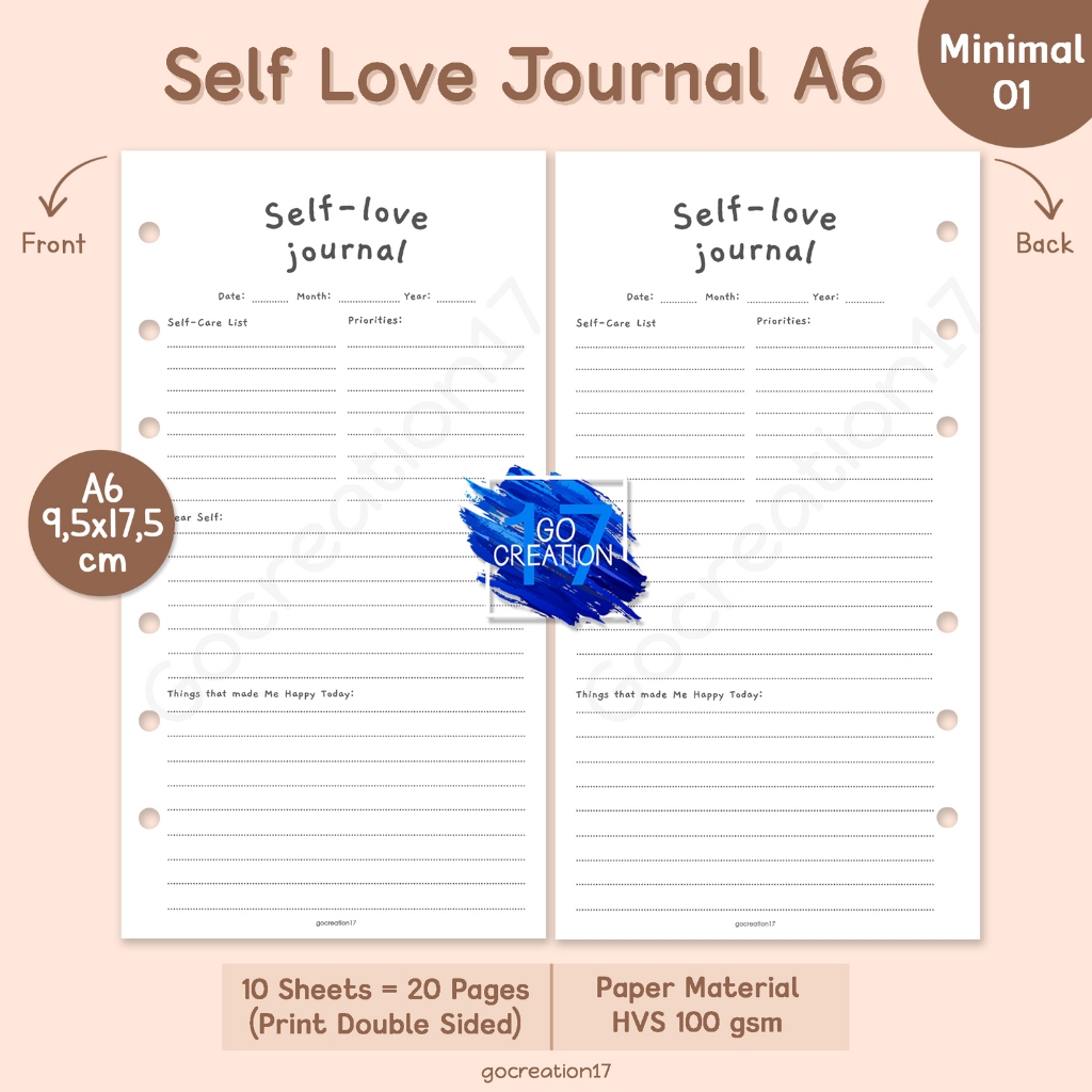 

Buku Planner Refill Kertas Isi Binder Self Love Journal Simple Minimalis A6