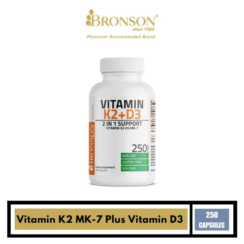 BRONSON Vitamin K2 MK-7 Plus Vitamin D3 - 250 Capsules