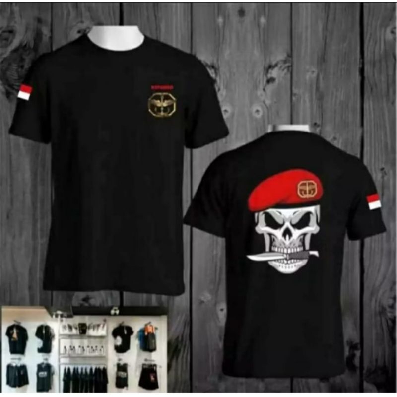 KAOS KOPASSUS MODEL TENGKORAK DEPAN LOGO KOPASSUS