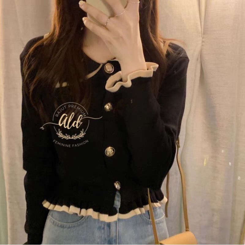 Cardigan Rajut Kancing Balmain / Rajut Premium / Atasan Hitam / Atasan putih / Korean style