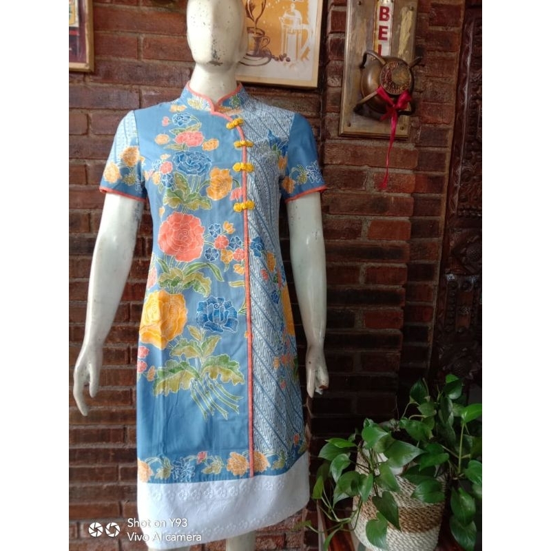 Daster Batik Wanita/ Terusan Batik Modern renda lengan pendek