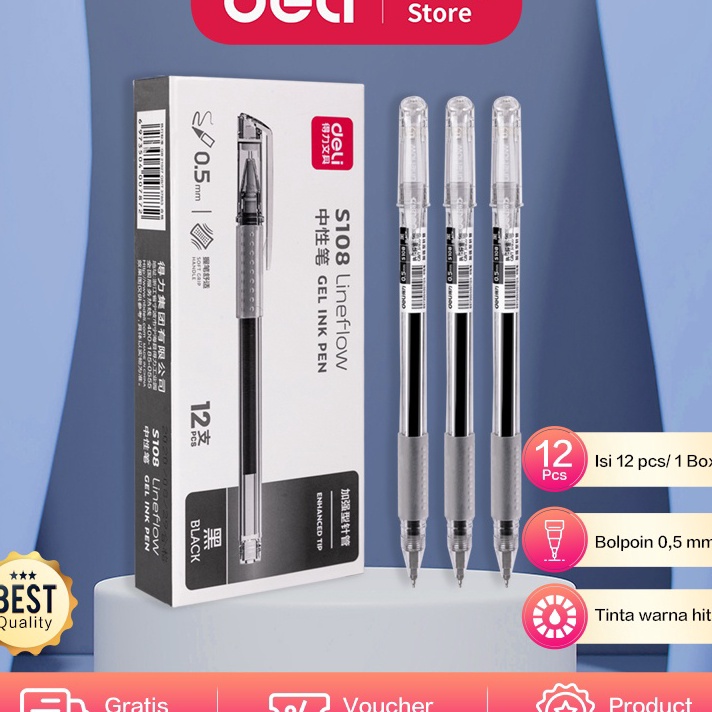 

BIG PROMO Deli Gel Pen Pulpen Gel 5mm Tinta Hitam Isi 12 Penulisan Halus Pegangan Nyaman S18