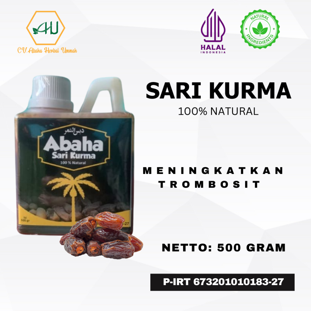 

Abaha Sari Kurma 500 Gr - Penambah Trombosit Membantu Menyembuhkan DBD Tipes Anemia